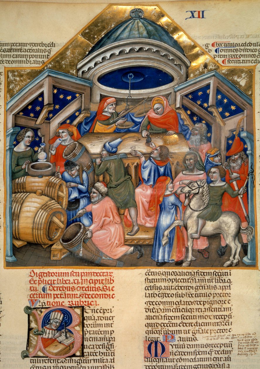 Scene di vita commerciale a Bologna. Miniatura (miniatura) da Artist Unknown