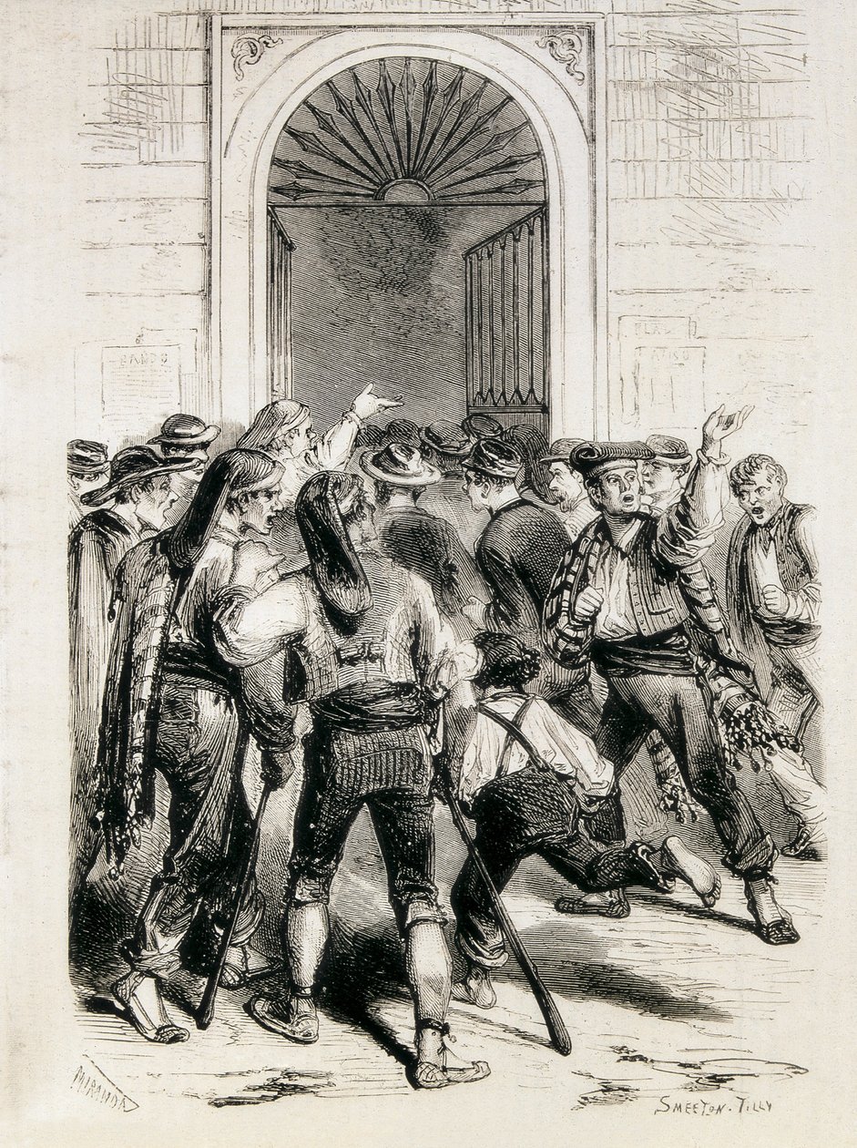 Spagna (1873). Proclamazione della Prima Repubblica e assalto al municipio di Barcellona (11 febbraio 1873). Acquaforte. da Artist Unknown