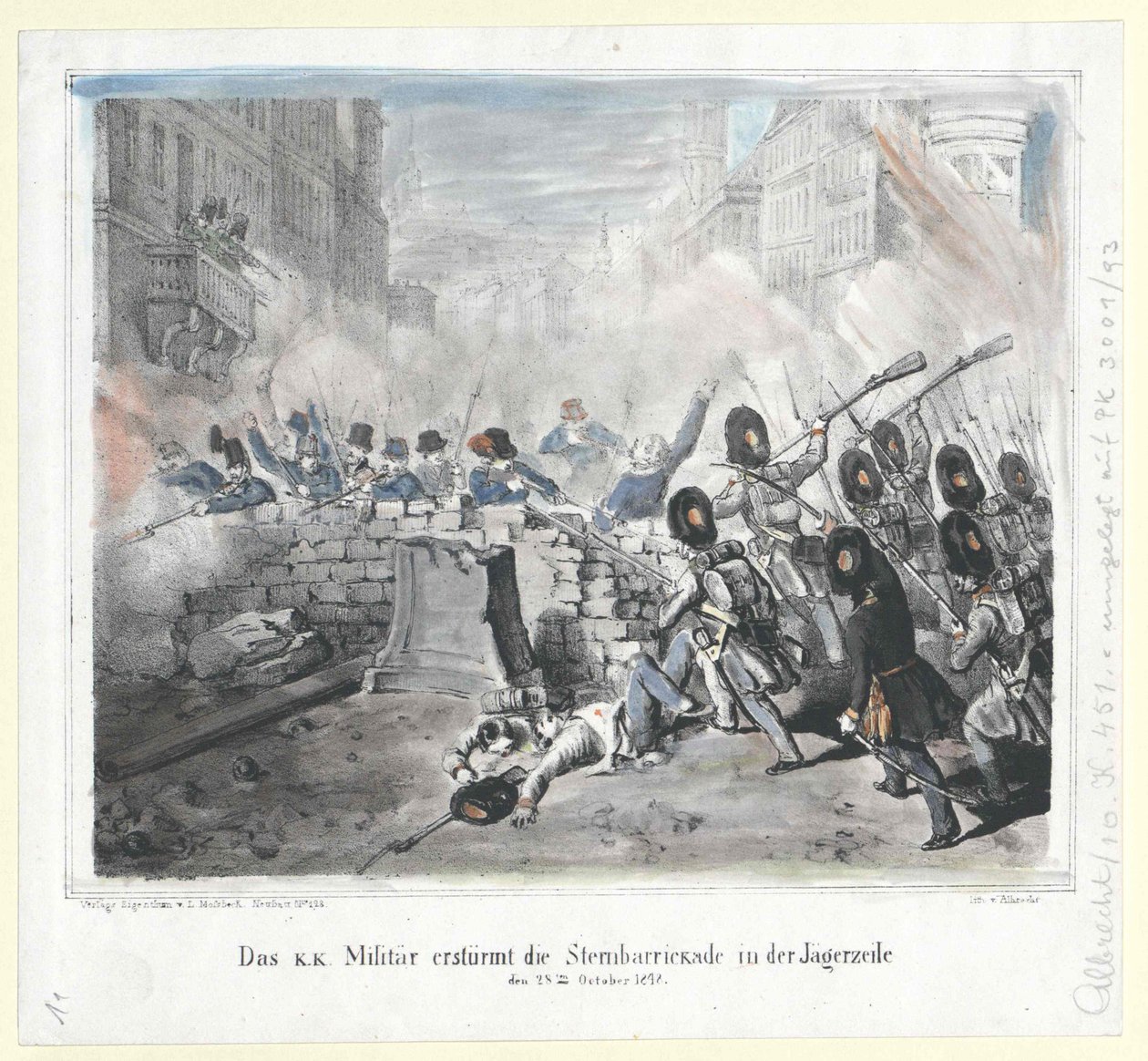 Il militare k. k. assalta la Sternbarrikade nella Jaegerzeile il 28 ottobre 1848 da Artist Unknown