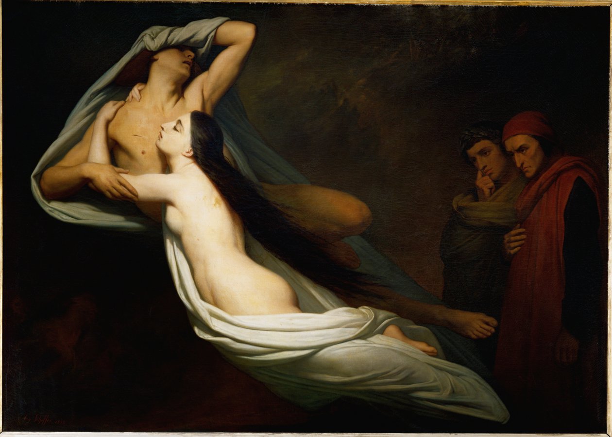 Le ombre di Francesca da Rimini e Paolo Malatesta appaiono a Dante e Virgilio ... da Ary Scheffer