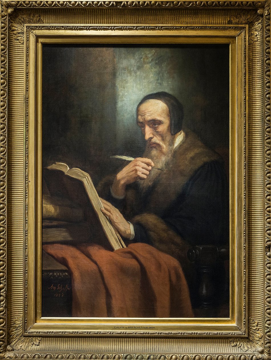 Ritratto di Giovanni Calvino (Jean Cauvin), scrittore, teologo e pastore francese durante la Riforma protestante (1509-1564) - dipinto di Ary Scheffer (1795-1858). museo della vita romantica - Parigi da Ary Scheffer