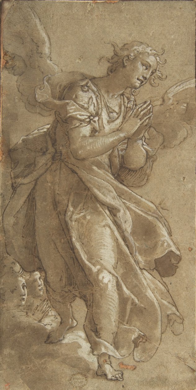 Un angelo in piedi e due cherubini da Ascribed to Federico Zuccaro.