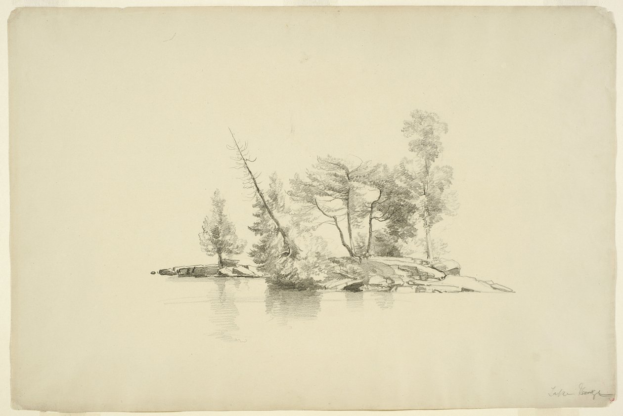 Isola con piccoli alberi, Lago George, New York da Asher Brown Durand