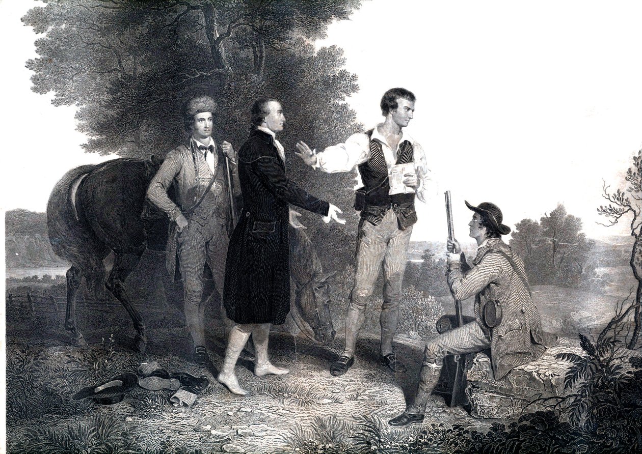 La cattura della spia britannica Maggiore John Andre (incisione) da Asher Brown (after) Durand