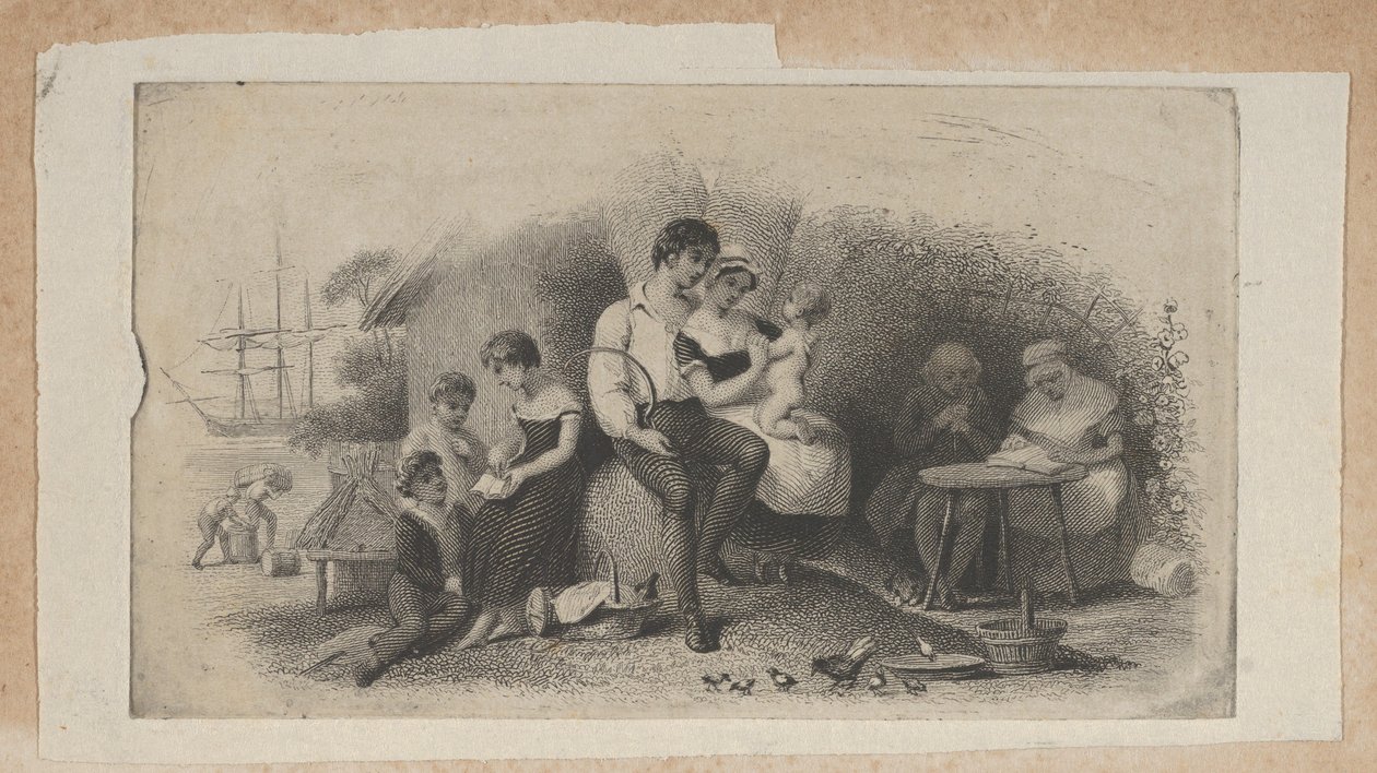 Vignetta di banconota con figure di diverse età, rappresentanti le fasi della vita da Asher Brown Durand.