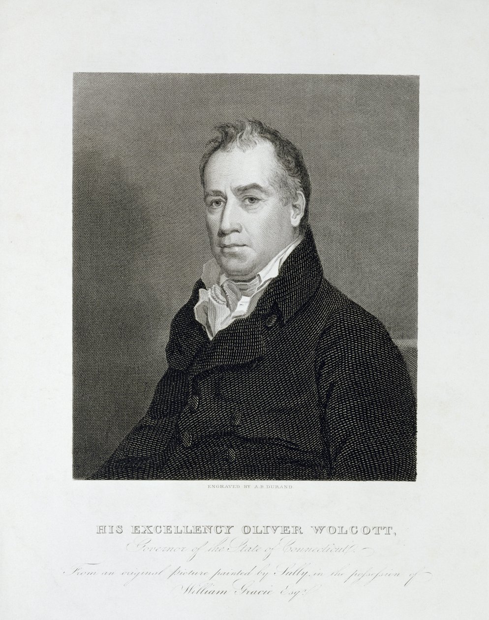 Sua Eccellenza Oliver Wolcott, Governatore dello Stato del Connecticut, c. 1820 (incisione a linee) da Asher Brown Durand
