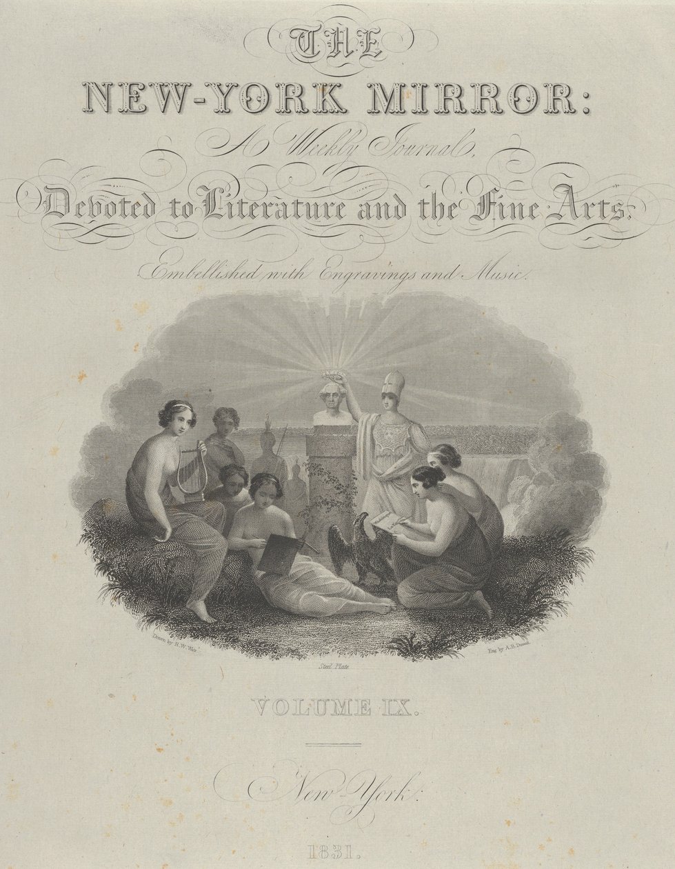 Pagina del titolo: The New York Mirror, A Weekly Journal, Devoted to Literature and the Fine Arts da Asher Brown Durand
