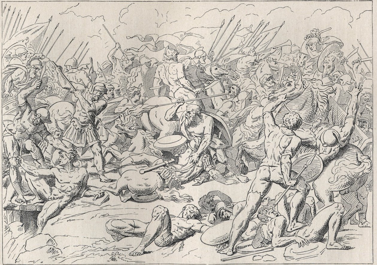 Guerra del Peloponneso: La battaglia di Potidea dove il filosofo greco Socrate salvò la vita di Alcibiade. (Incisione d