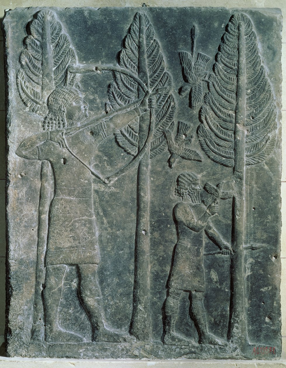 Rilievo che raffigura la caccia agli uccelli nei boschi, dal Palazzo di Sargon II a Khorsabad, Iraq da Assyrian