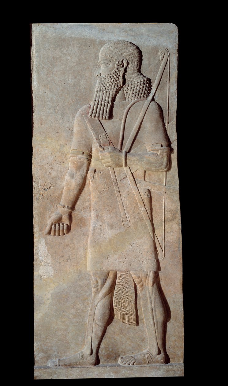 Arte mesopotamica (Assiria): Guerriero in armi dalla corte del palazzo del re di Assiria Sargon II (721 - 705 a.C.). Parigi, Museo del Louvre da Assyrian