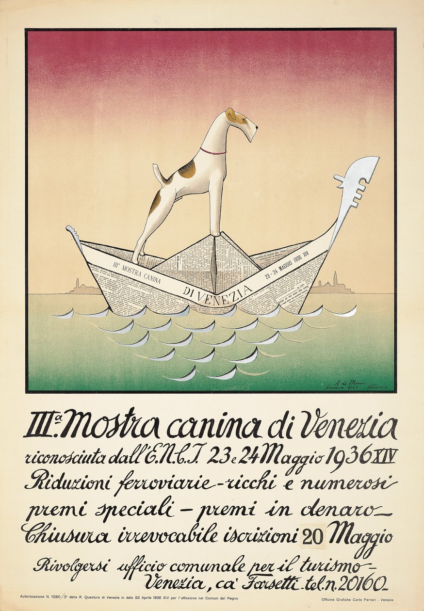 Poster pubblicitario di una mostra canina a Venezia da Astolfo De Maria