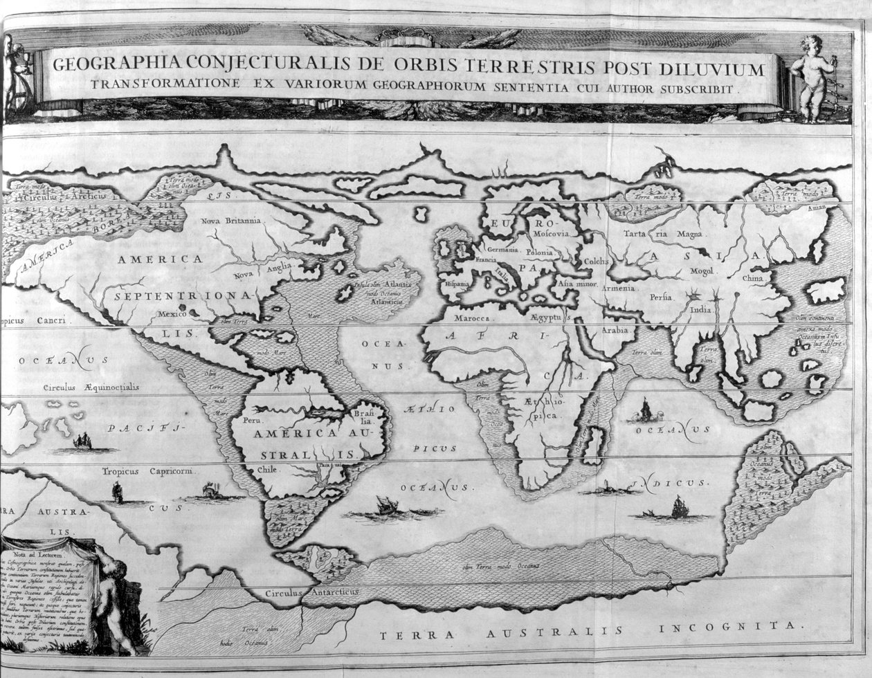 Carta geografica del mondo dopo il diluvio, 1675 da Athanasius Kircher
