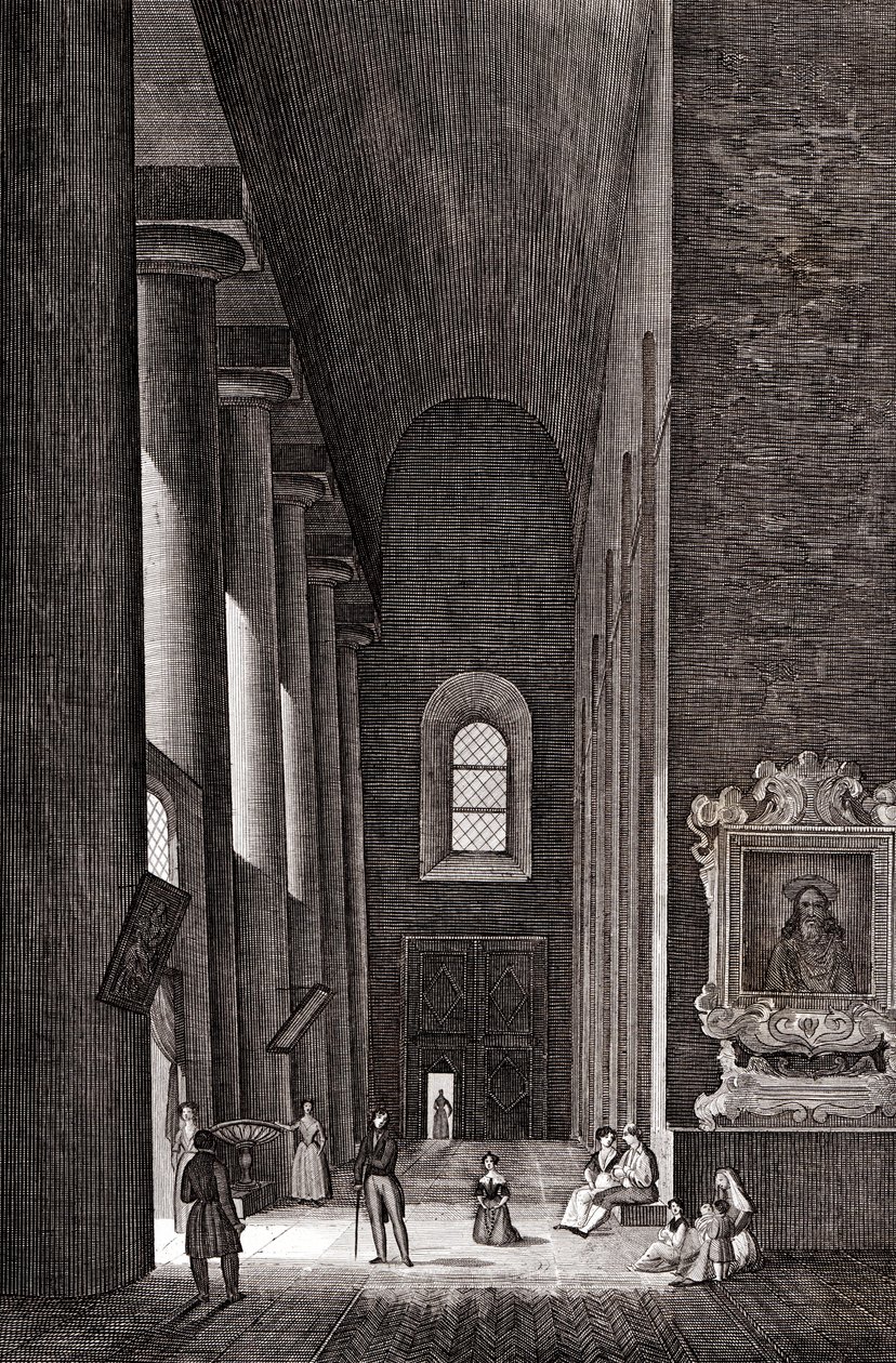 Navata laterale della Cattedrale della Natività di Maria Santissima a Siracusa, Sicilia, Italia, incisione su rame, circa 19x29 cm da Attilio Zuccagni Orlandini