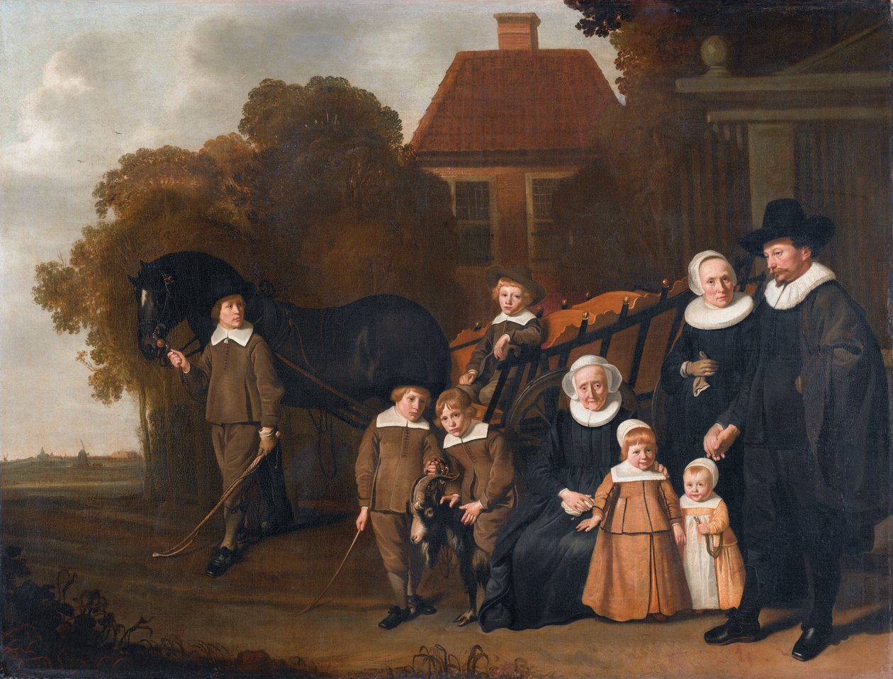 Ritratto della famiglia Meebeeck Cruywagen vicino al cancello della loro casa di campagna sull
