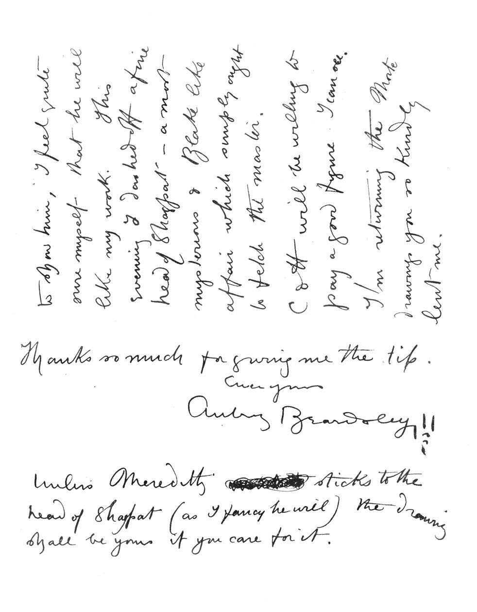 Seconda pagina della lettera autografa a Frederick Evans, c.1893 da Aubrey Beardsley