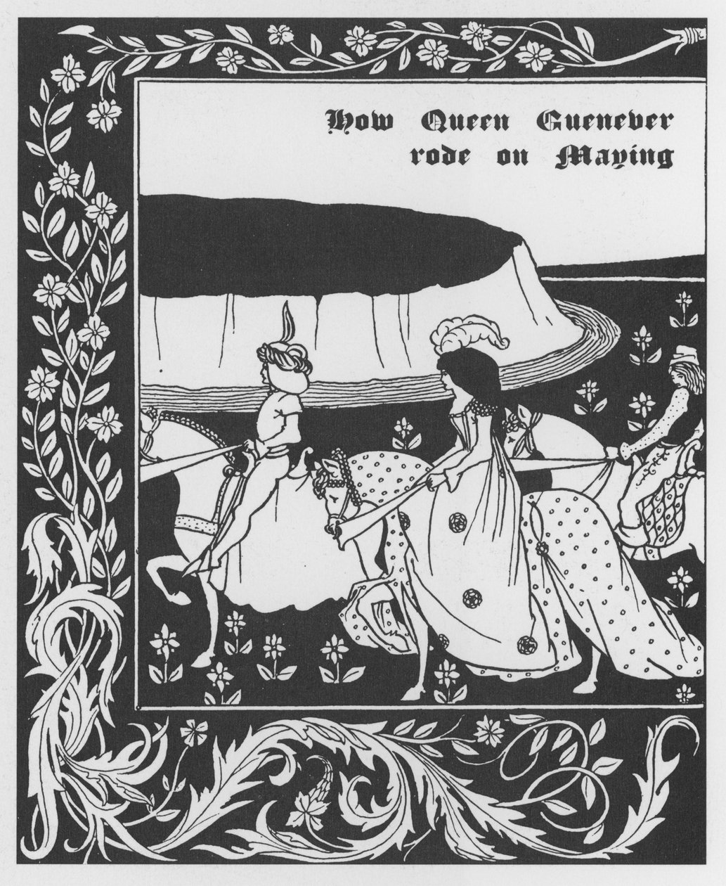 Leggenda Arturiana: Regina Ginevra Regina di Maggio, Incisione in La Morte di Artù di Sir Thomas Malory, edizione illustrata da Aubrey Beardsley (1893-1894) da Aubrey Beardsley