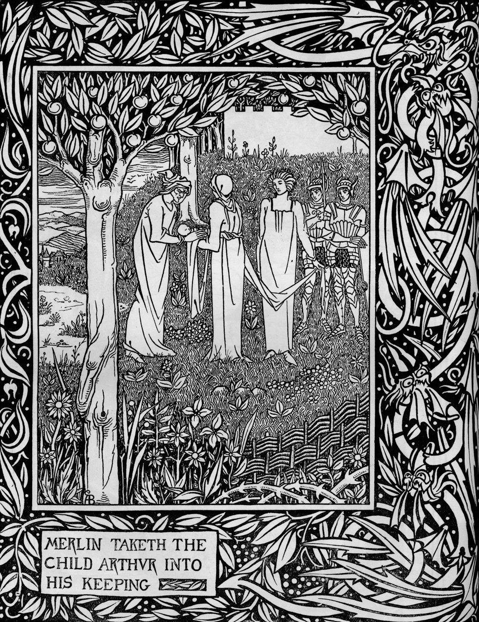 Merlino prende in custodia il bambino Artù, c1893 da Aubrey Beardsley