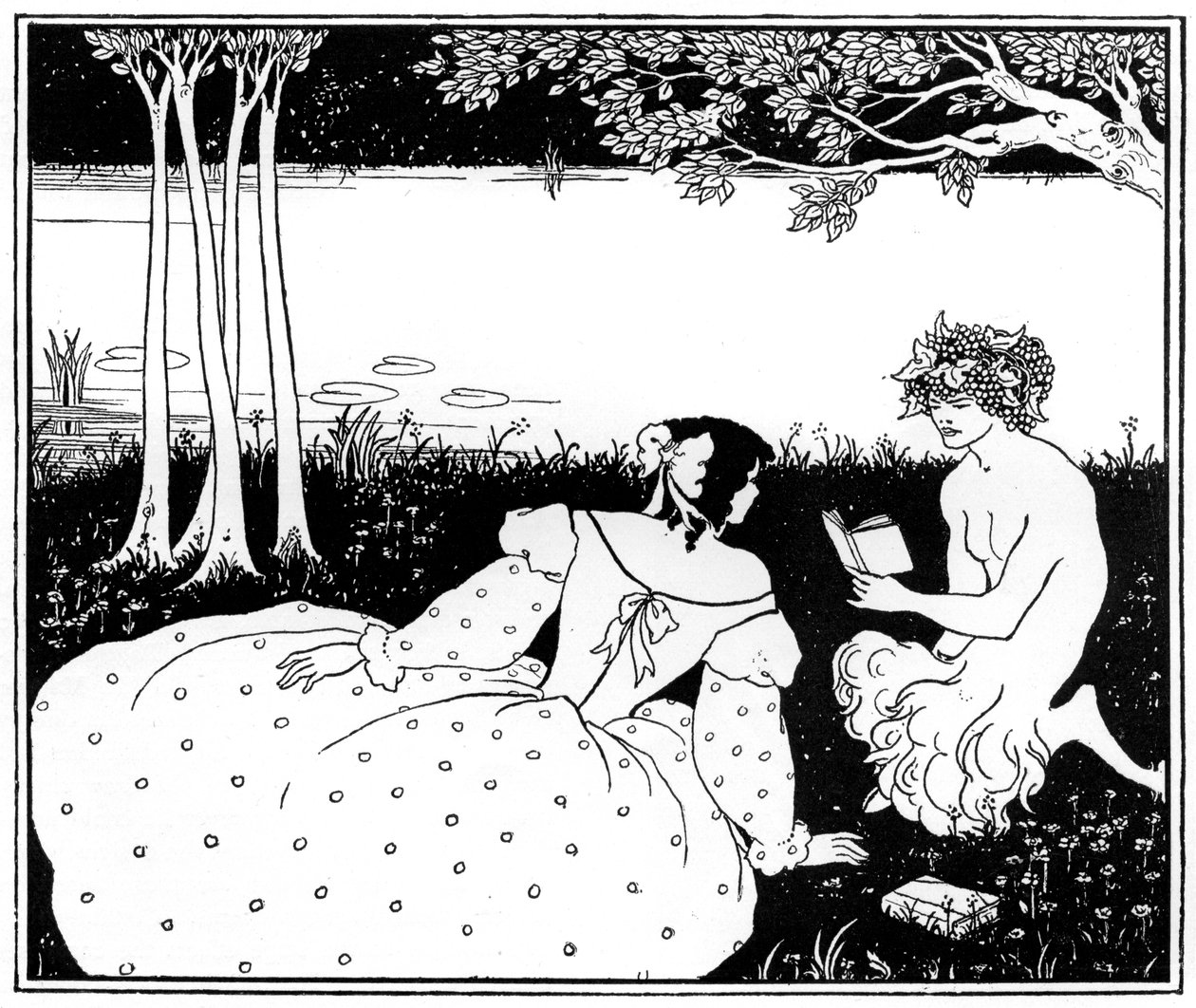 Pan che legge a una donna vicino a un ruscello da Aubrey Beardsley