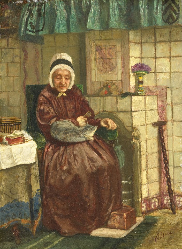 Vecchia donna accanto a un focolare da August Allebe