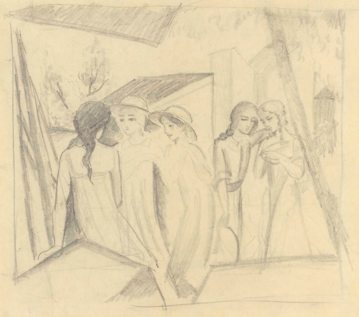 Cinque ragazze sul balcone da August Macke