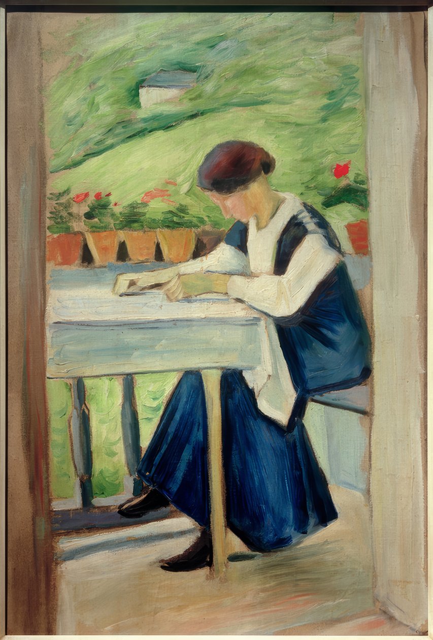 Ragazza sul balcone II (in abito blu) da August Macke