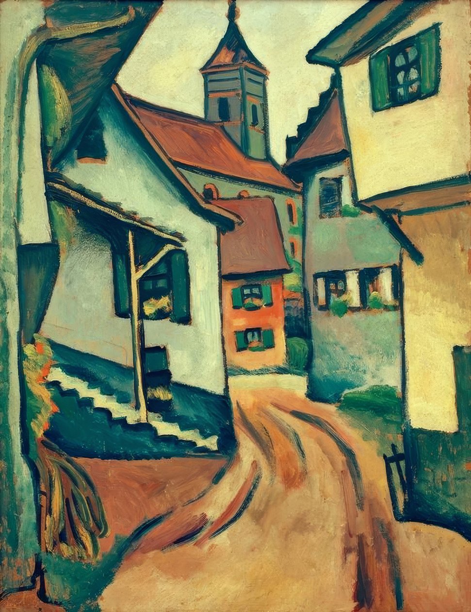 Strada con chiesa a Kandern da August Macke