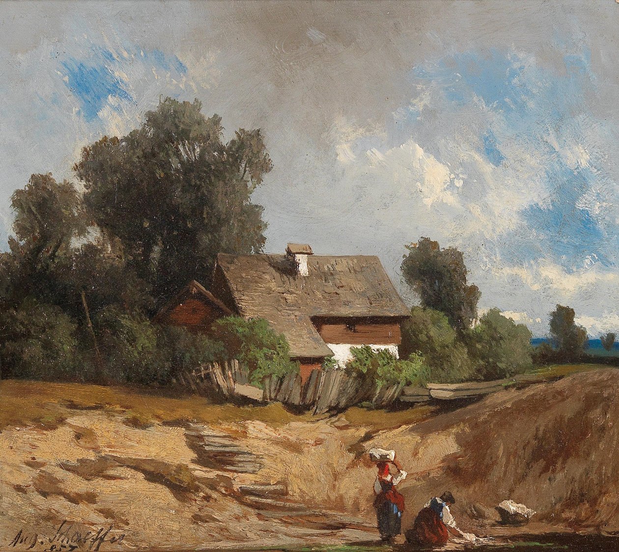 Lavandaie al fiume da August Schaeffer von Wienwald