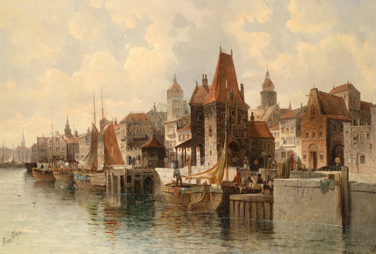 Città (fittizia) sul fiume da August von Siegen