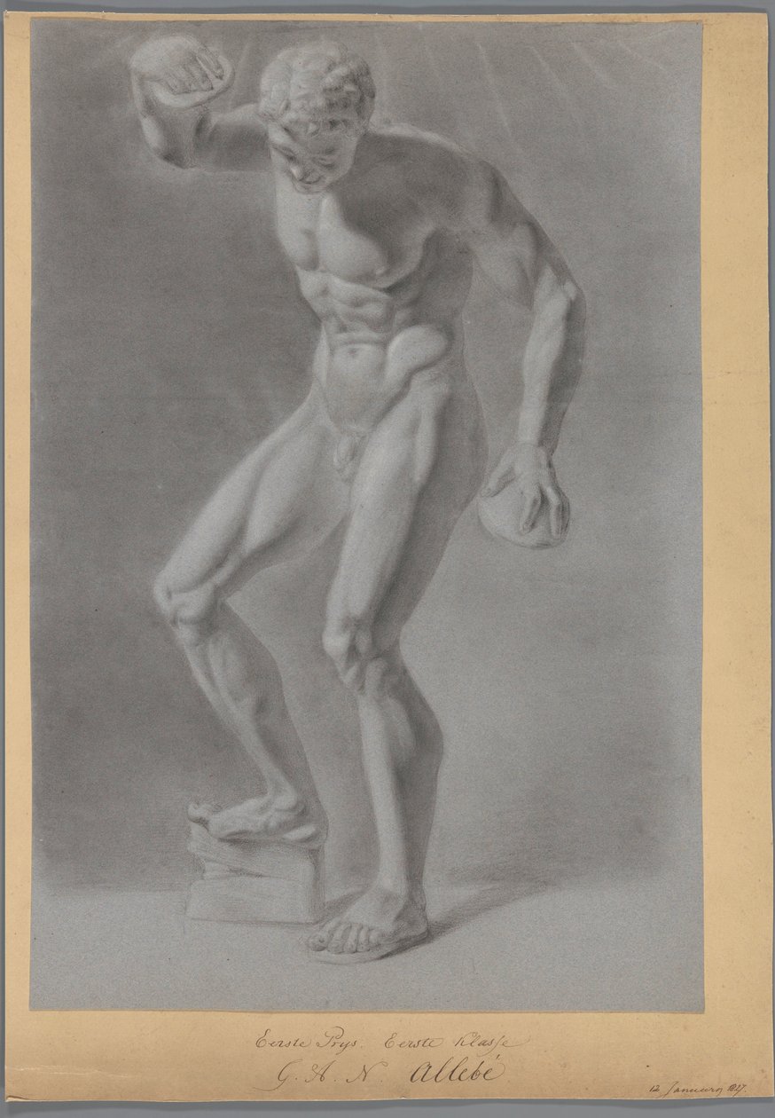 Studio di figura di un uomo in piedi, visto di fronte da August Allebe
