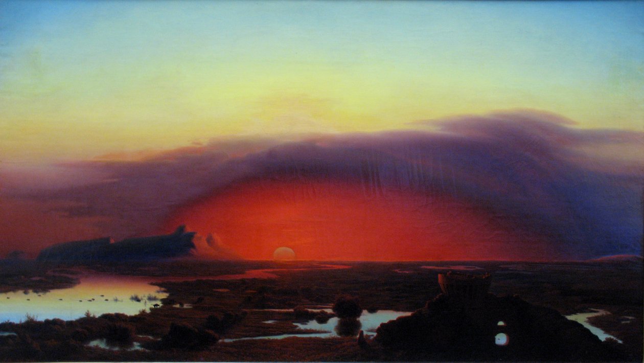 Tedesco: Die Pontinischen Sümpfe bei Sonnenuntergang Le paludi pontine al tramonto da August Kopisch