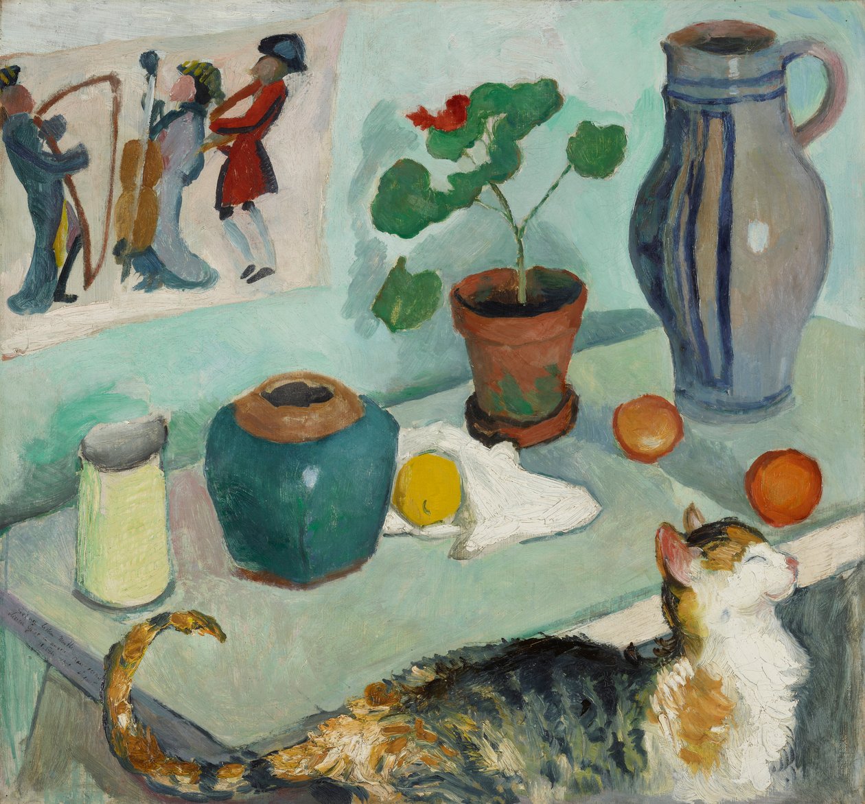 Lo spirito nella panca di casa: natura morta con gatto da August Macke