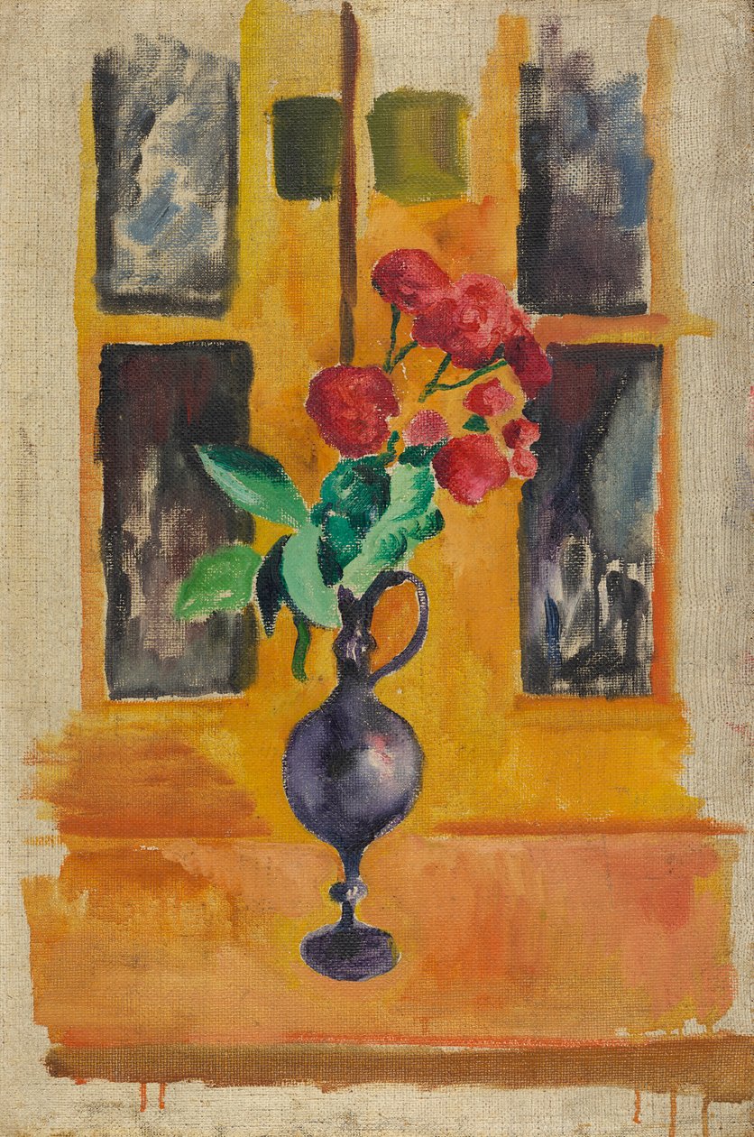 Rose giapponesi in un vaso di vetro blu da August Macke