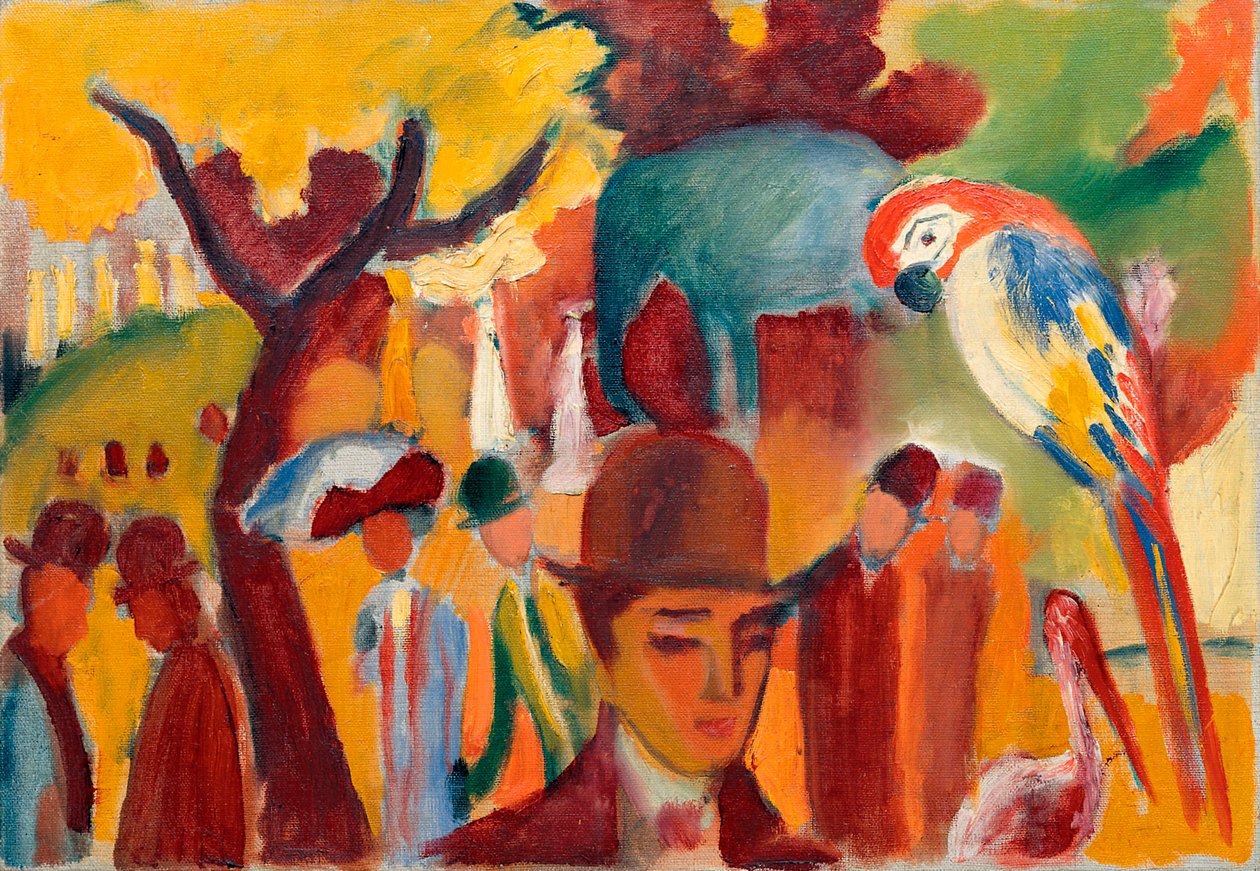 Il piccolo giardino zoologico in marrone e giallo da August Macke
