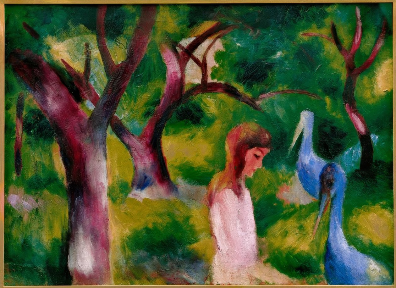 Ragazza con uccelli blu da August Macke