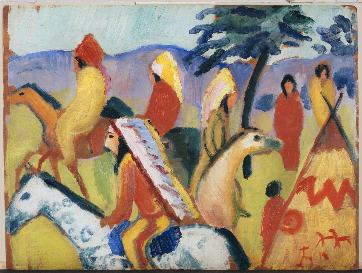 Indiani a cavallo vicino alla tenda da August Macke
