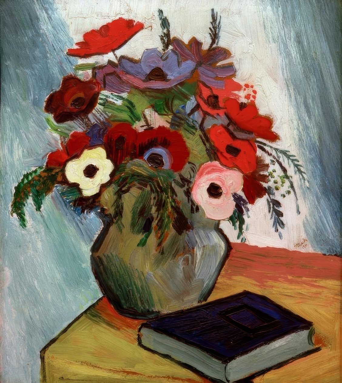 Natura morta con anemoni e libro blu da August Macke