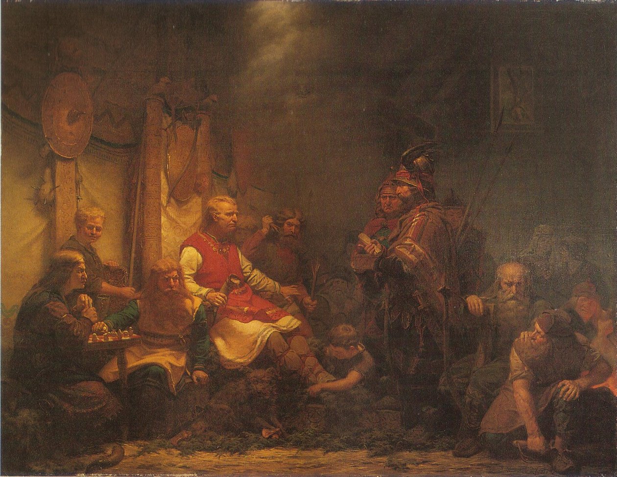 I messaggeri di re Ella davanti ai figli di Ragnar Lothbrok da August Malmström