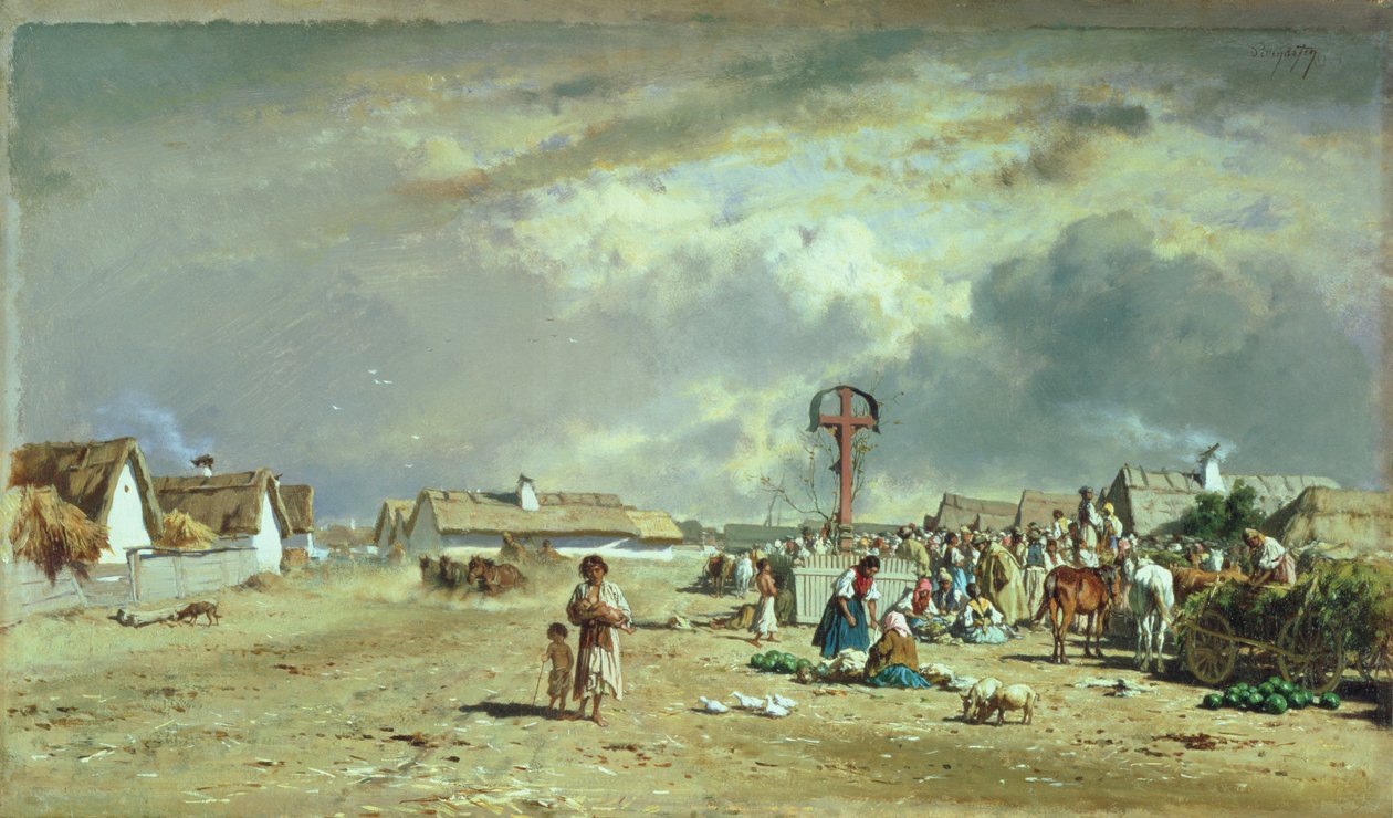 Il mercato a Szolnol, Ungheria da August Xaver Karl von Pettenkofen