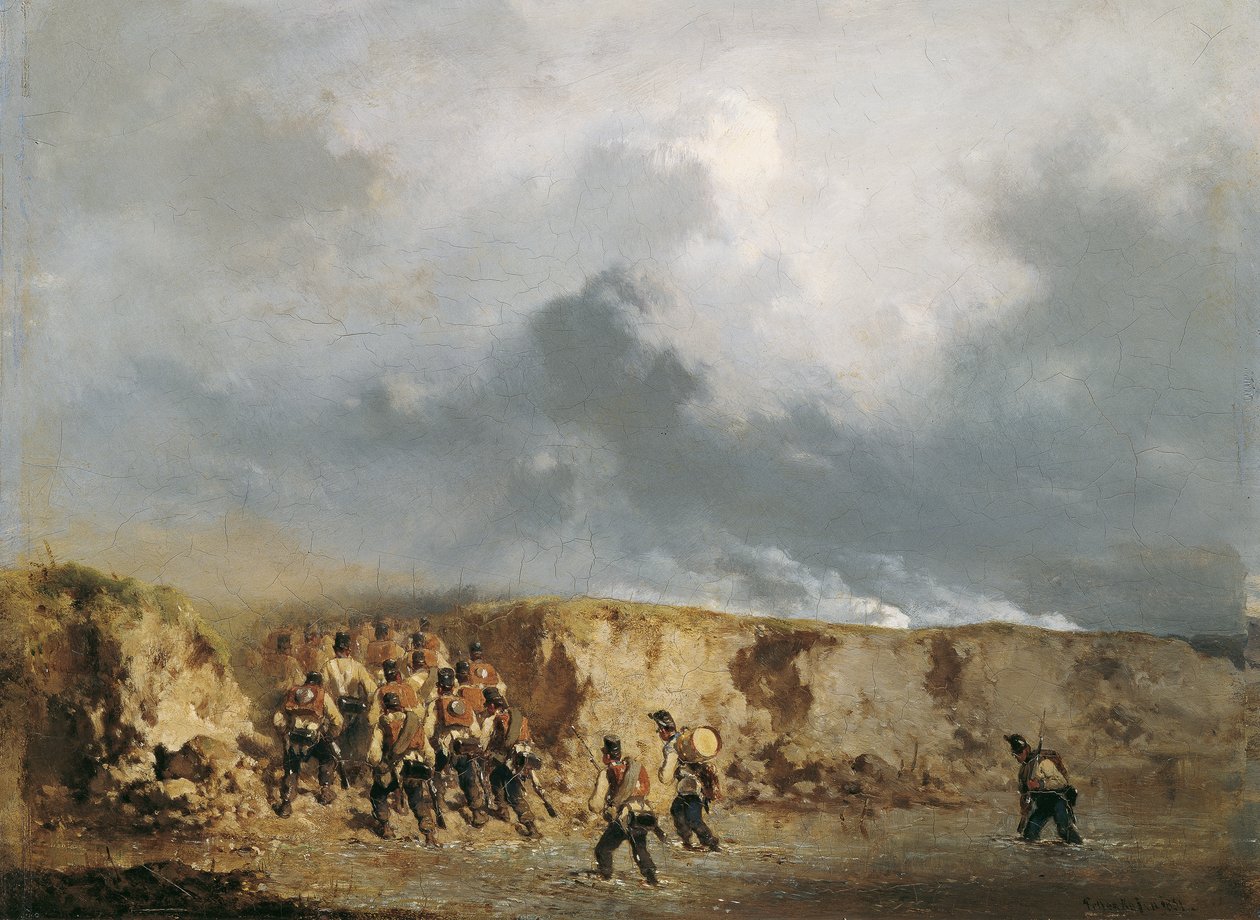 Soldati austriaci attraversano un guado da August von Pettenkofen