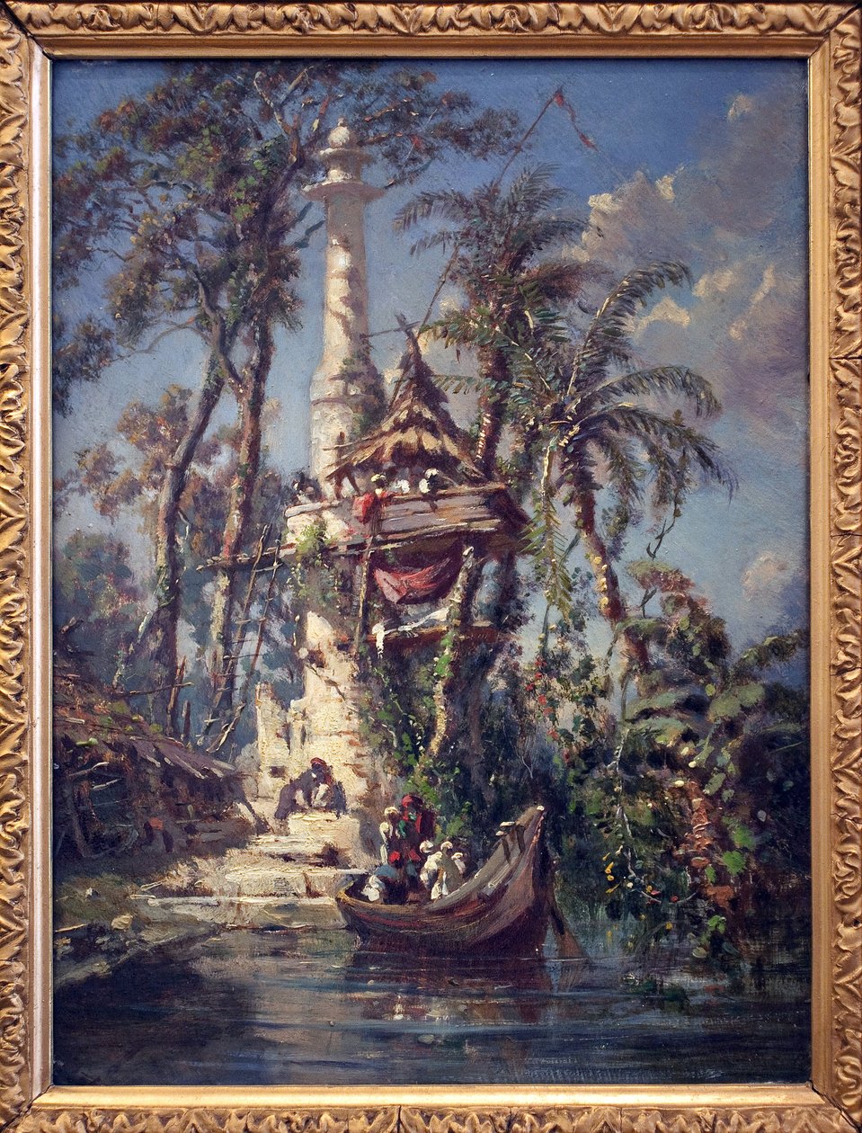 Osservatorio sulle rive del fiume Hoogly (Bengala, India). Dipinto di Auguste Borget (1808-1877), olio su legno di mogano da Auguste Borget