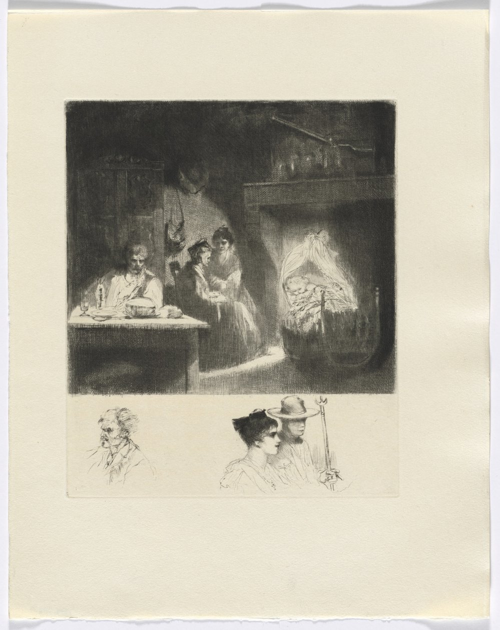 Frédéric Mistral: Mémoires et Recits di Frédéric Mistral: scena di famiglia/ busto di tre figure (inserto dopo p. 48) da Auguste Brouet