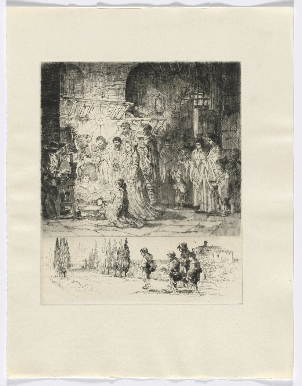 Frédéric Mistral: Mémoires et Recits di Frédéric Mistral: natività/ figure che camminano su una strada (inserto dopo p. 32) da Auguste Brouet