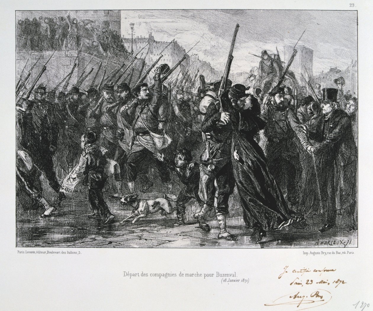 Soldati francesi in partenza per Buzenval, Assedio di Parigi, Guerra franco-prussiana, 18 gennaio 1871 1872 da Auguste Bry
