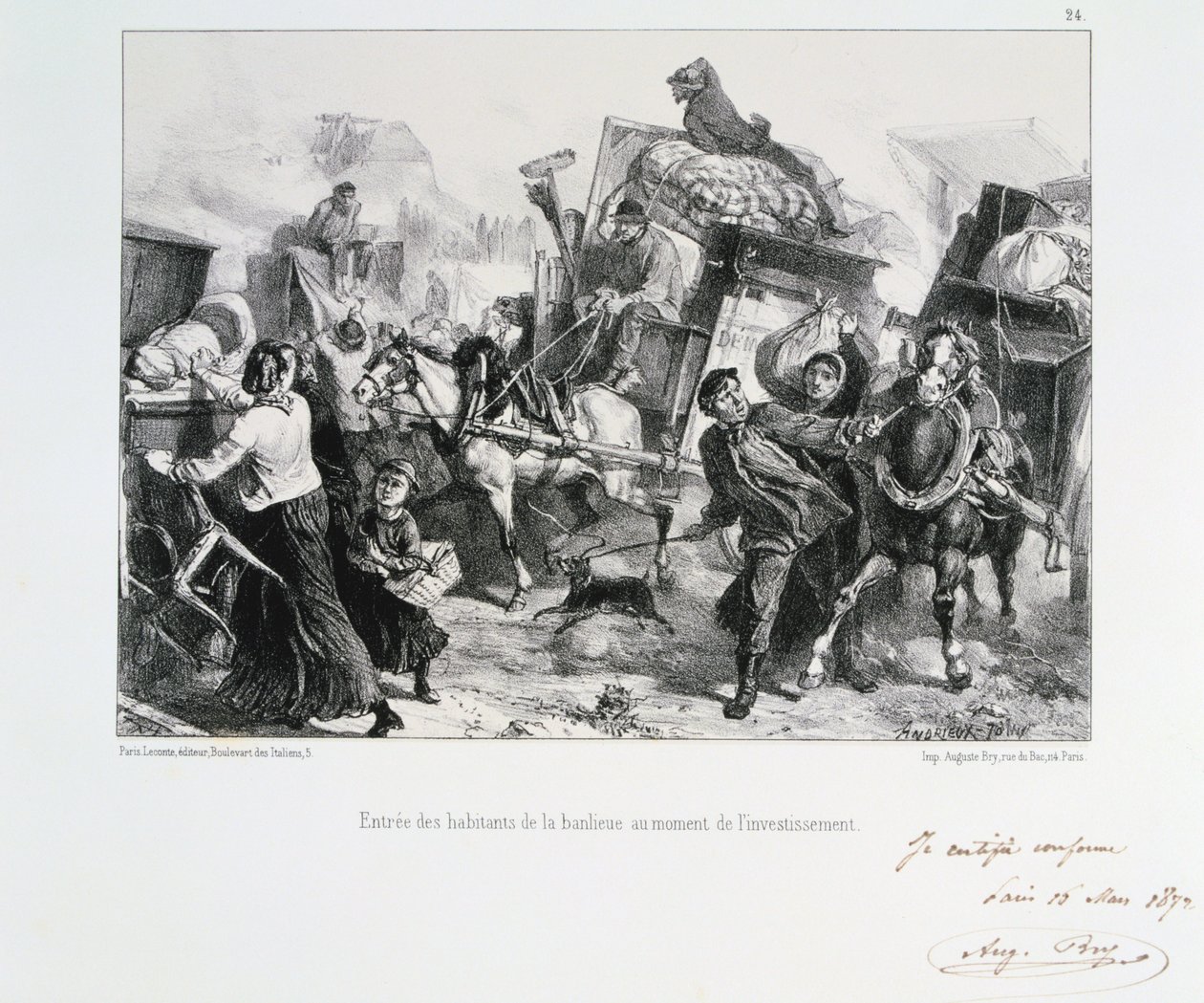 Residenti dei sobborghi che arrivano a Parigi prima che i prussiani assedino la città, 1870 1872 da Auguste Bry