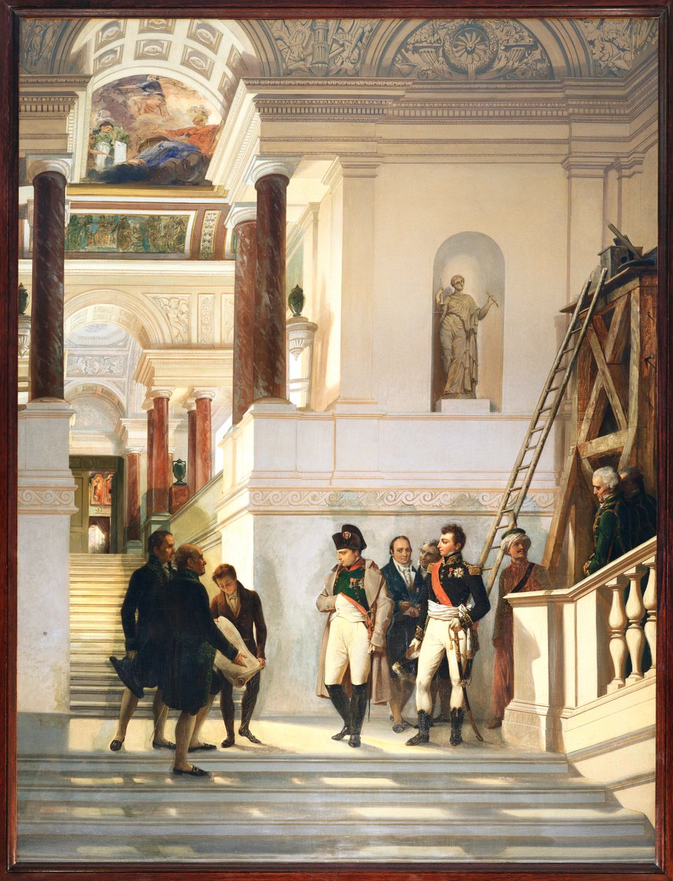 Napoleone I visita la scalinata del Louvre, accompagnato dagli architetti Percier e Fontaine ... da Auguste Couder