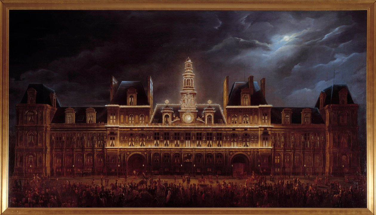 Illuminazione del municipio per la festa di Re Luigi Filippo I da Auguste Jean Simon Roux