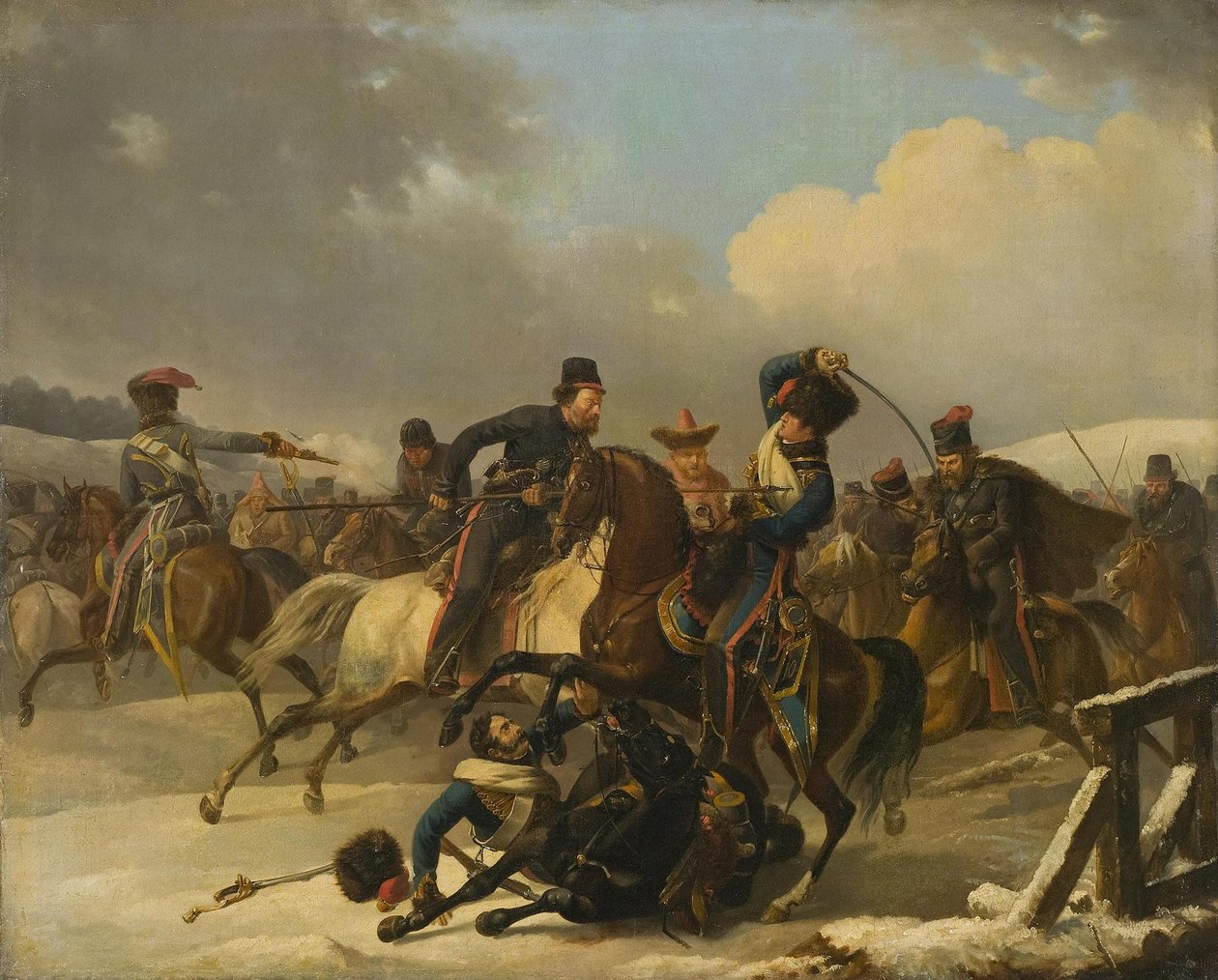 Cosacchi che inseguono soldati francesi in ritirata da Auguste Joseph Desarnod