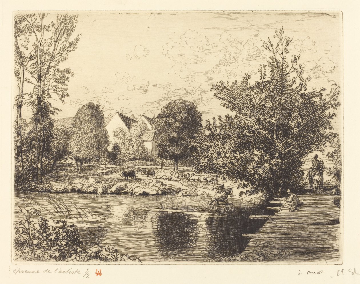 Vecchio ponte pedonale, rive del piccolo Morin da Auguste Lepere