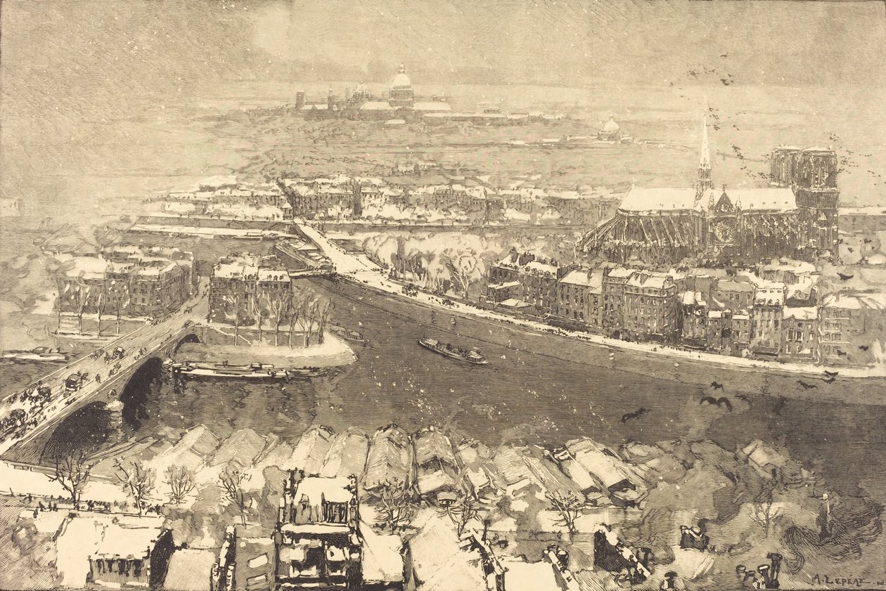 Parigi sotto la neve, vista da St.-Gervais, 1890 da Auguste Lepere