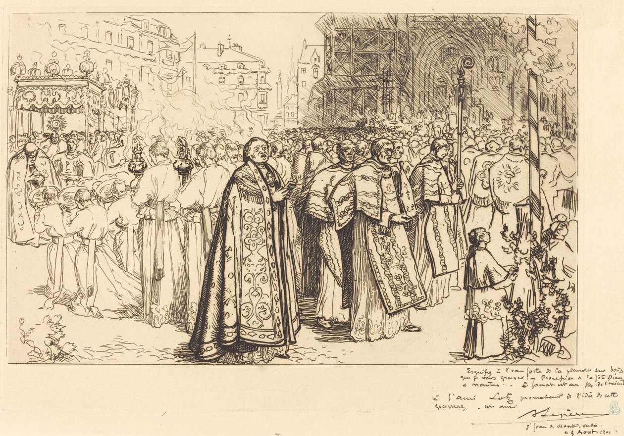 Ritorno della processione alla cattedrale di Nantes da Auguste Lepere